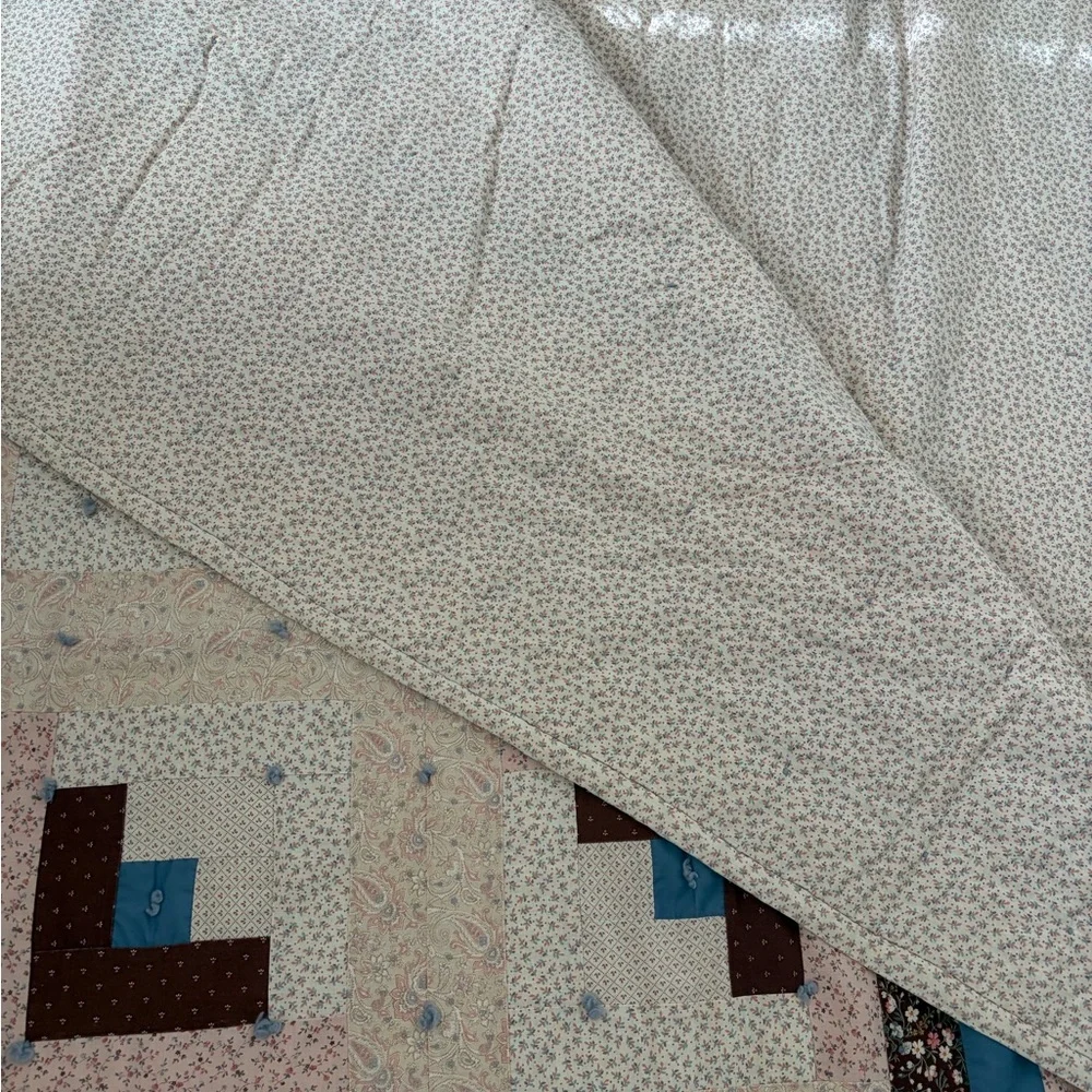 Elegant Patchwork Quilt with Brown, Cream, and Blue Accents - Picture 4 of 4